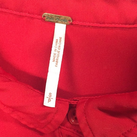 Free People flowing sheer red button down - Picture 7 of 8